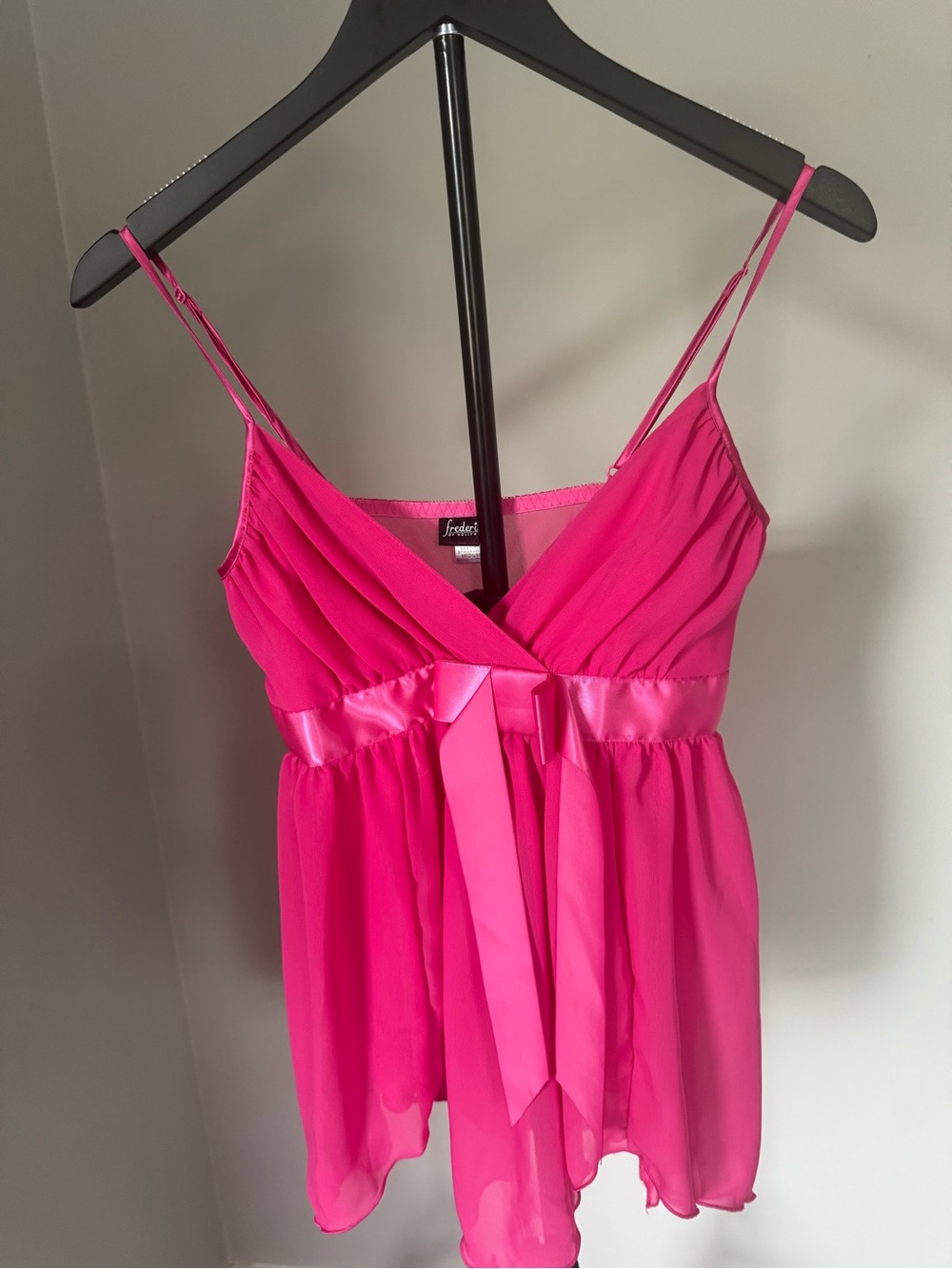Frederick’s of Hollywood Pink Chiffon Babydoll Cami Top Lingerie Sleepwear